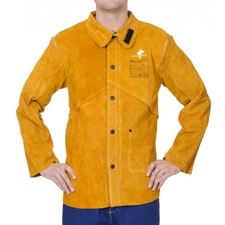 Golden Brown™ skórzana kurtka spawalnicza z dwoiny bydlęcej z plecami z trudnopalnej bawełny, WELDAS